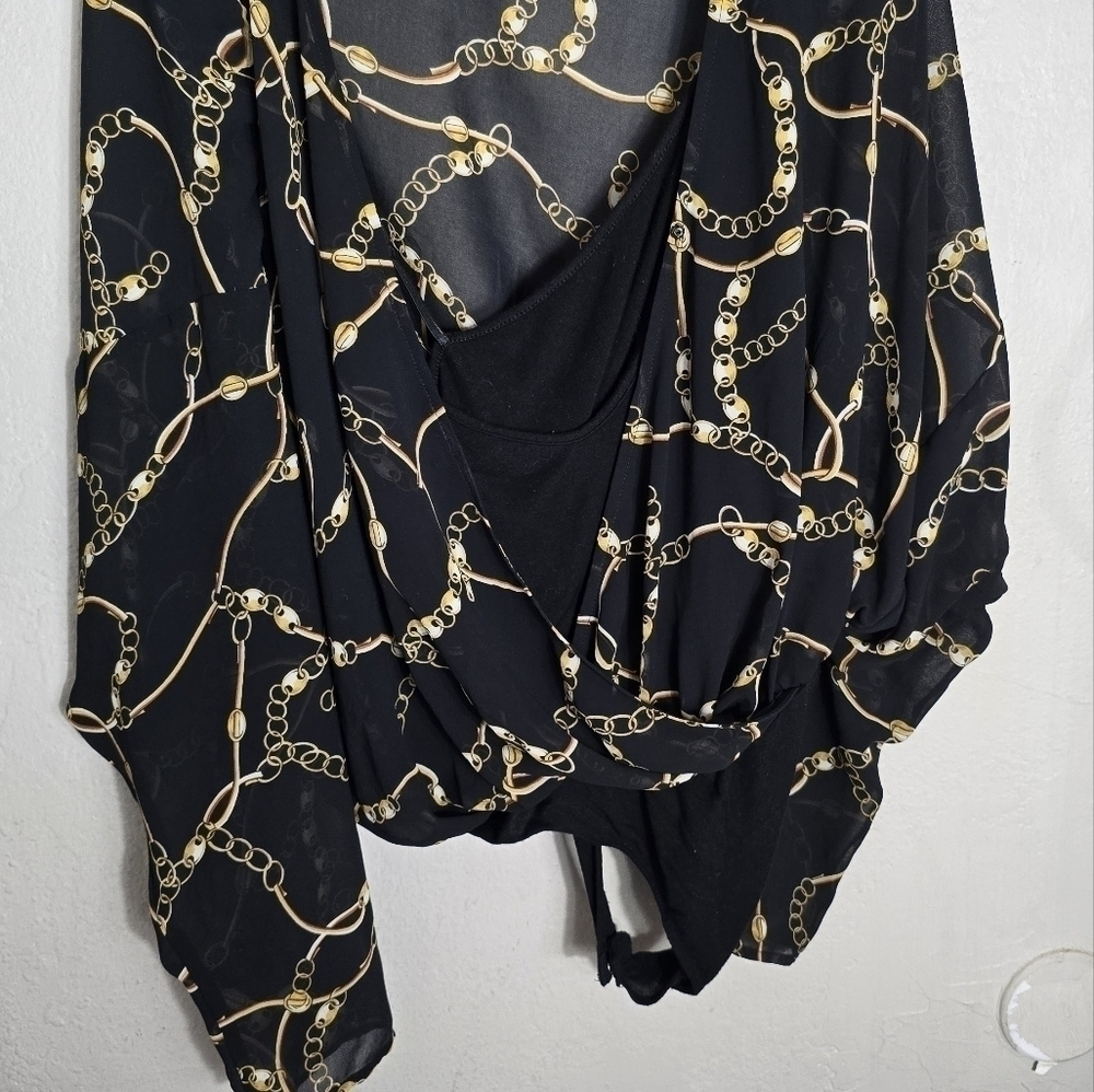 Leyden Womens Large Black Chain Print Long Sleeve Snap Bodysuit - Picture 9 of 10